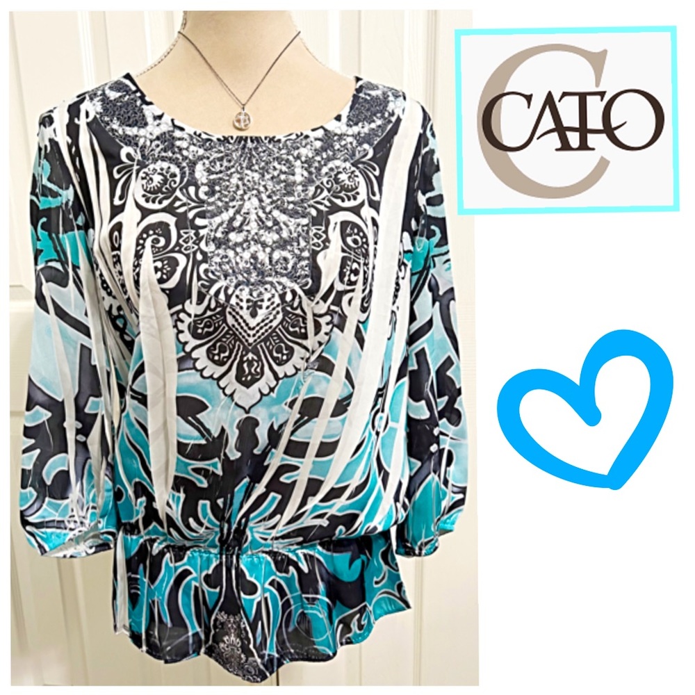 Cato, Tunic Length, Long Sleeve Top With Front Panel Iridescent Sequins Shirt